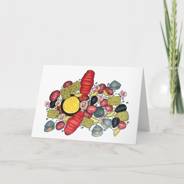 New England Clams Lobster Clambake Seafood Dinner Card (Front)