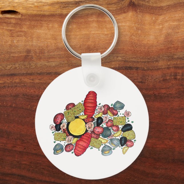 New England Clams Lobster Clambake Seafood Dinner Keychain (Back)