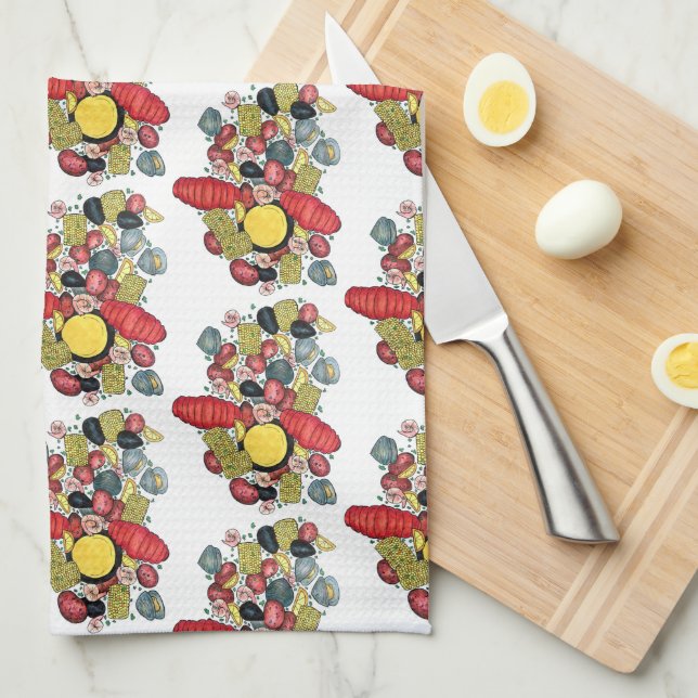 New England Clams Lobster Clambake Seafood Dinner Kitchen Towel (Quarter Fold)