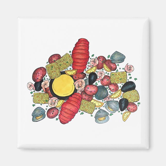 New England Clams Lobster Clambake Seafood Dinner Magnet (Front)
