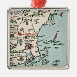 New England Coast Map Metal Ornament