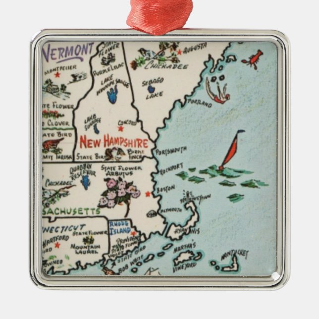 New England Coast Map Metal Ornament (Front)