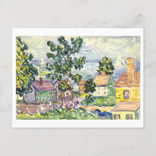 New England Coastal Village Painting Postcard