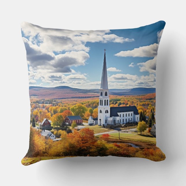 New England Landscape in Fall Throw Pillow (Back)