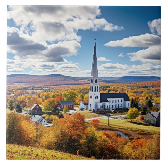 New England Landscape in Fall Tile (Front)