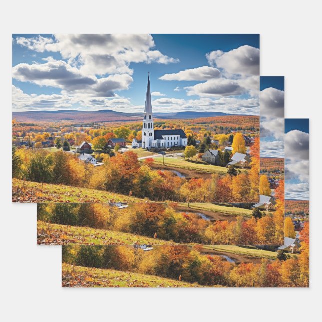 New England Landscape in Fall Wrapping Paper Sheet (Set)