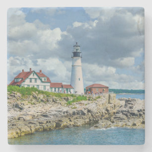 New England lighthouse coastal landscape    Stone Coaster