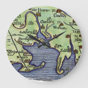 NEW ENGLAND MAP 1677 LARGE CLOCK