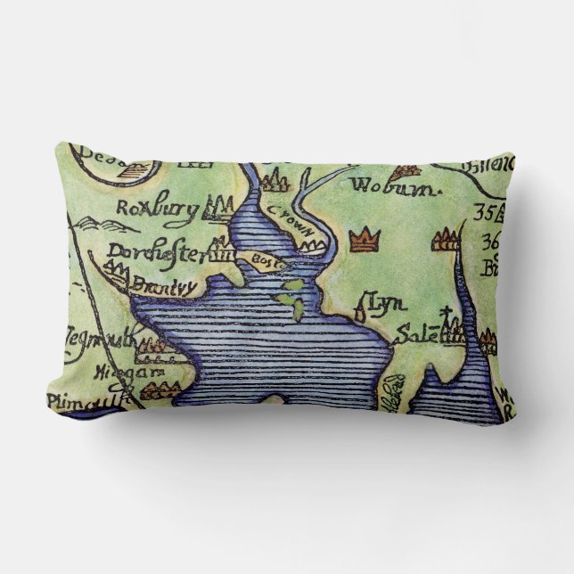 NEW ENGLAND MAP 1677 LUMBAR PILLOW (Front)