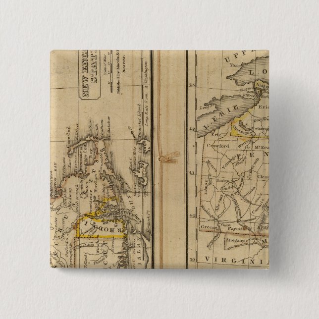 New England, Middle States 2 Inch Square Button (Front)