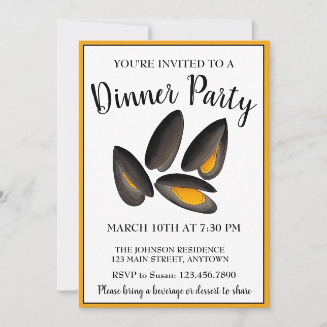 New England Mussels Beach Seafood Dinner Party Invitation (Front)