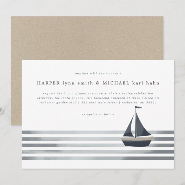 New england nautical sailboat wedding invitation (Front/Back)