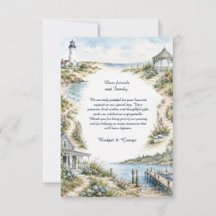 new england romantic Lighthouse coastal Wedding  Thank You Card
