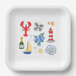 New England Seafood Themed Dinner Paper Plate