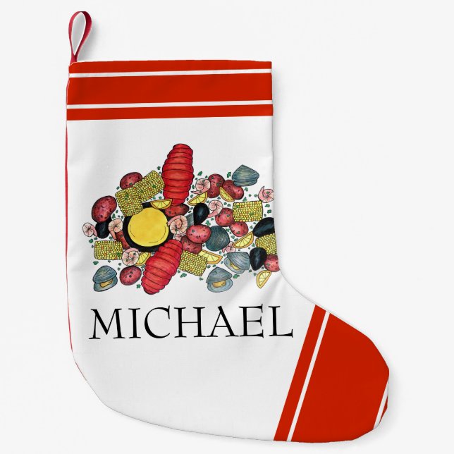 New England Summer Clambake Seafood Dinner Food Small Christmas Stocking (Front)