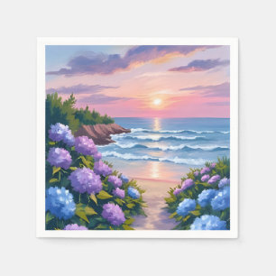 New England Summer Hydrangea Beach Painting Napkin