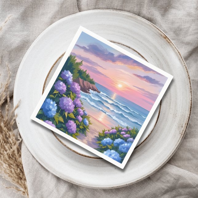 New England Summer | Hydrangea Beach Painting Napkin (Creator Uploaded)