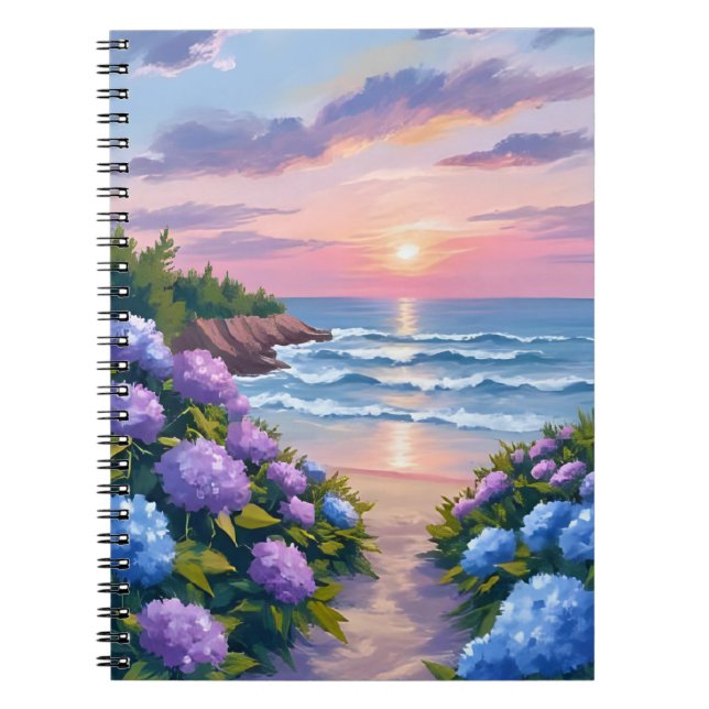 New England Summer | Hydrangea Beach Painting Notebook (Front)