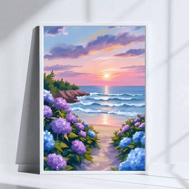 New England Summer | Hydrangea Beach Painting Poster (Creator Uploaded)