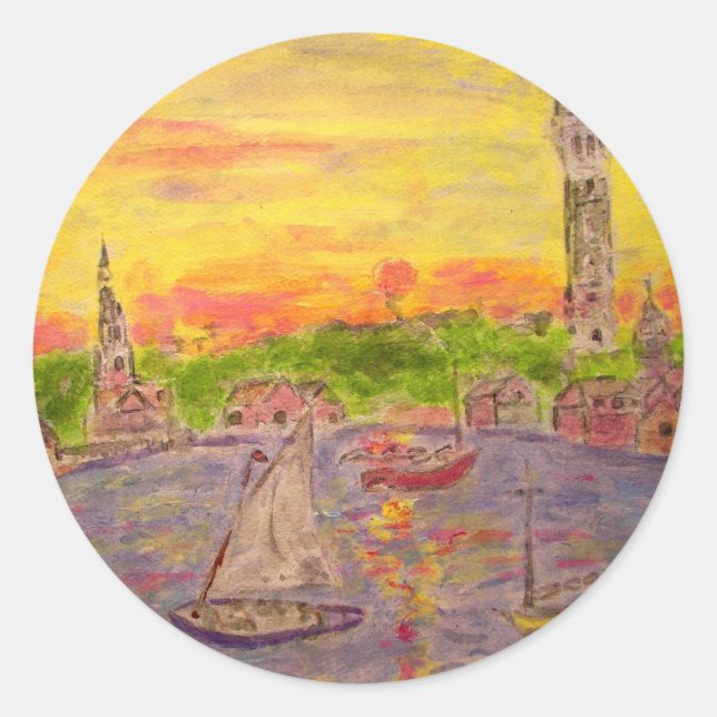 new england sunset classic round sticker (Front)