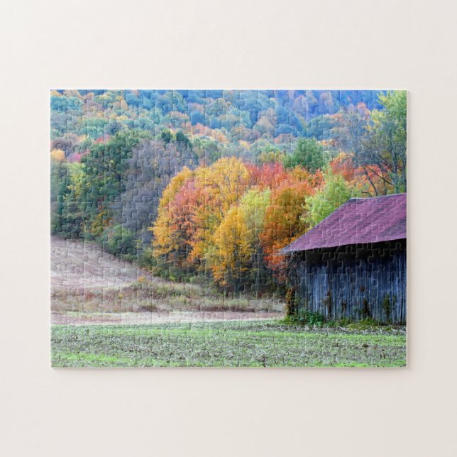 New England Tobacco Barn Autumn Foliage Nature  Jigsaw Puzzle (Horizontal)
