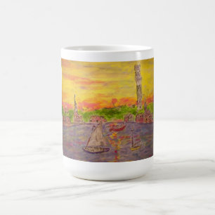 new england village sunset coffee mug