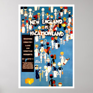 New England Vintage Travel Poster