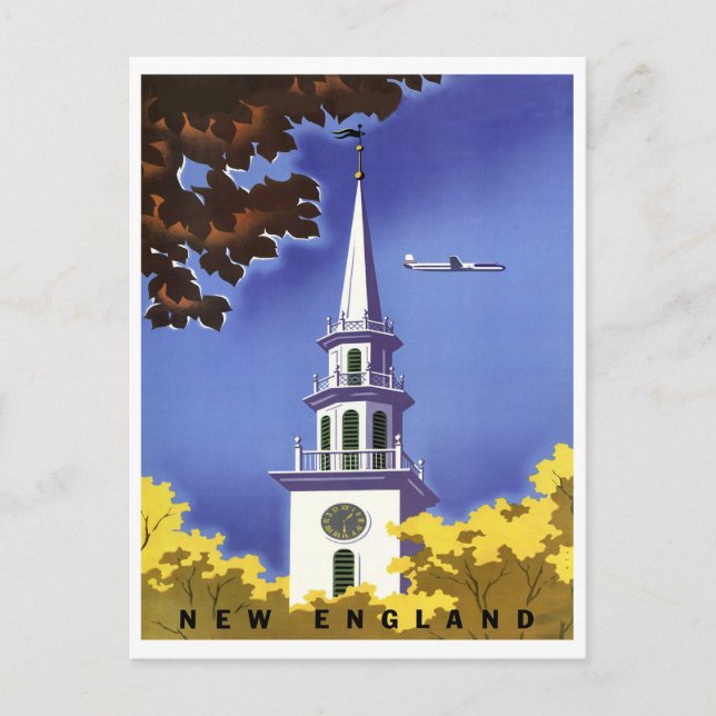 New England, watchtower, vintage airline travel Postcard (Front)