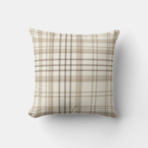 New Farmhouse Beige & Taupe Plaid Throw Pillow