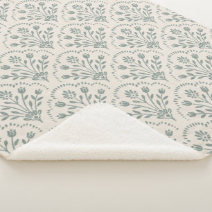 New Farmhouse Sage Green Floral Scallop Pattern Sherpa Blanket