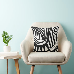 New Fish Head Leaves Jazz Funk Black White Throw Pillow
