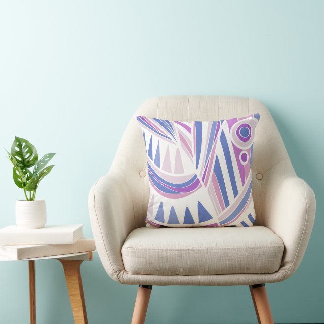 New Fish Head Leaves Jazz Funk Purple Pink Blue  Throw Pillow (Chair)