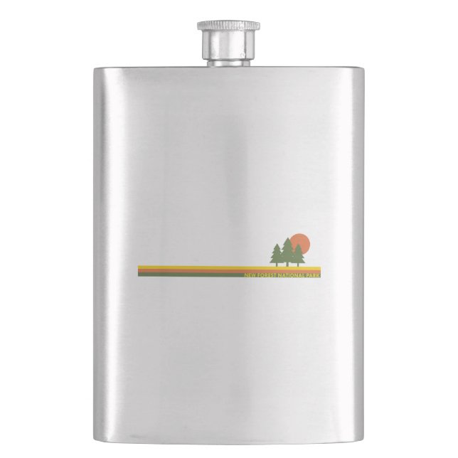 New Forest National Park Pine Trees Sun Hip Flask (Front)