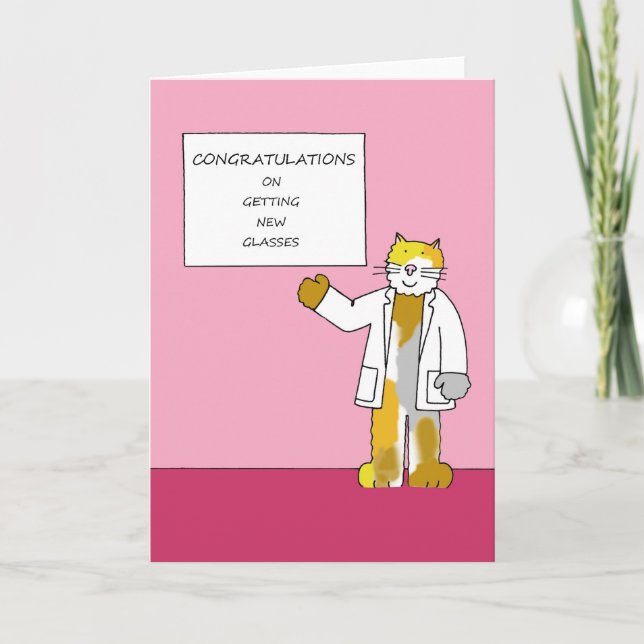 New Glasses Congratulations, Cartoon Cat. Card (Front)