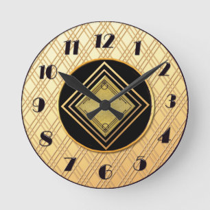 New Gold and Black Art Deco Style Round Clock