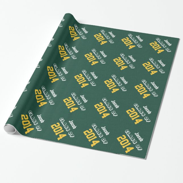 NEW GRAD Class of 2014 Or Any Year Green Gold V2 Wrapping Paper (Unrolled)