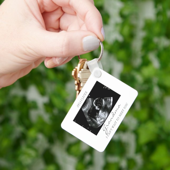 New Grandma Baby Announcement Ultrasound From Baby Keychain (Hand)