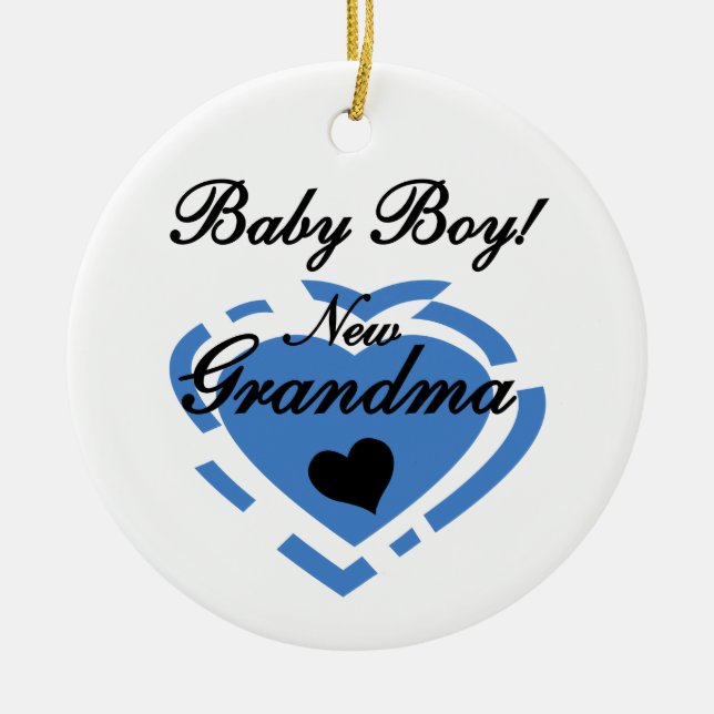 New Grandma Baby Boy Blue Heart Gifts Ceramic Ornament (Front)