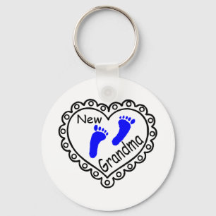 New Grandma Baby Boy Heart Keychain