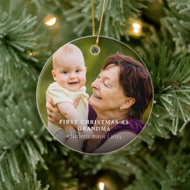 New Grandma Babys First Christmas Photo Ceramic Ornament (Tree)