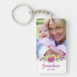 New Grandma Elegant Flowers| Photo Keychain