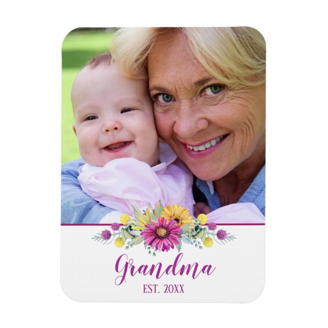 New Grandma Elegant Flowers Photo Magnet (Vertical)