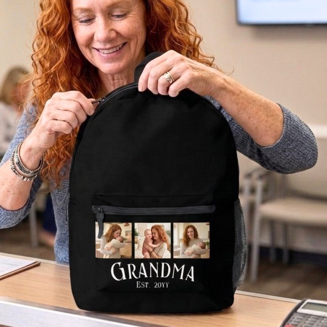 New Grandma Est. Year Custom Name 3 Photo Backpack (Creator Uploaded)
