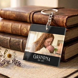 New Grandma Established Custom Name Year Photo Keychain