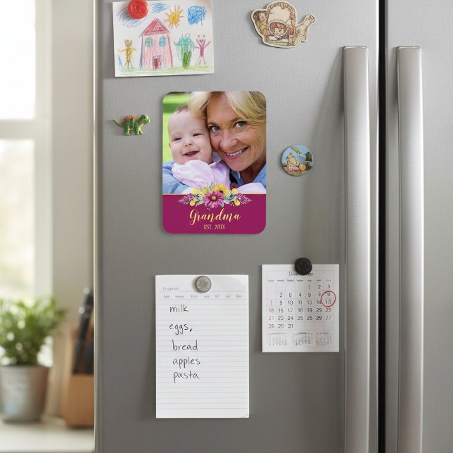 New Grandma Pretty Floral Photo Magnet (Creator Uploaded)