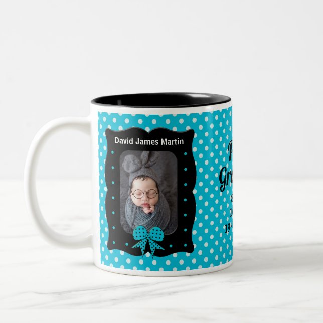 New Grandmother Blue Polka Dot 2 Photo Two-Tone Coffee Mug (Left)