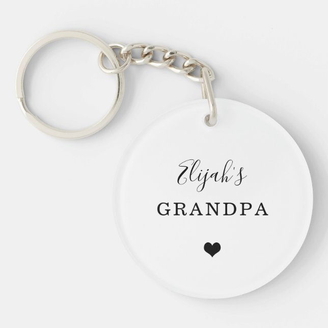 New Grandpa - Child's Name Simple Heart and Photo Keychain (Front)