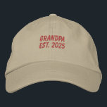 New Grandpa Est. 2025 Embroidered Baseball Cap<br><div class="desc">Embroidered Grandpa Est 2025 baseball cap. The text is in a red. This grandpa Est. 2025 cap would make a unique grandpa 2025 announcement,  birthday gift for grandpa and more.</div>