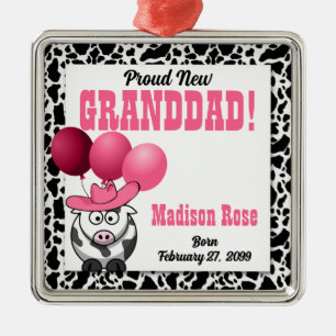 New Grandpa of a Cowgirl in Pink Metal Ornament