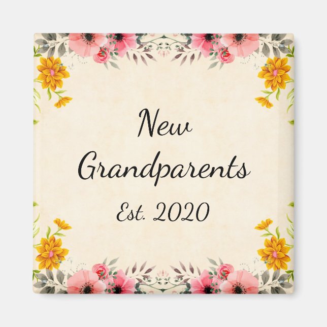New Grandparents Est. 2020 Vintage Floral Magnet (Front)